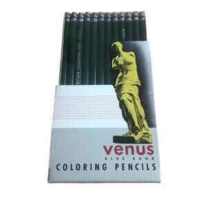NOS VINTAGE BOX OF 12 VENUS BLUE BAND DRAWING COLORING PENCILS #200 Green